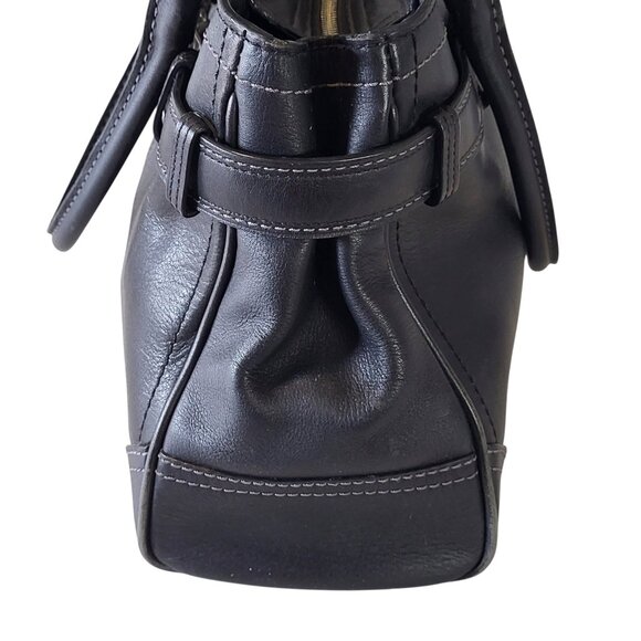 Coach Hampton Black Leather Satchel Top Double Handle Bag Dog Leash Clip F08A70 - Picture 8 of 15